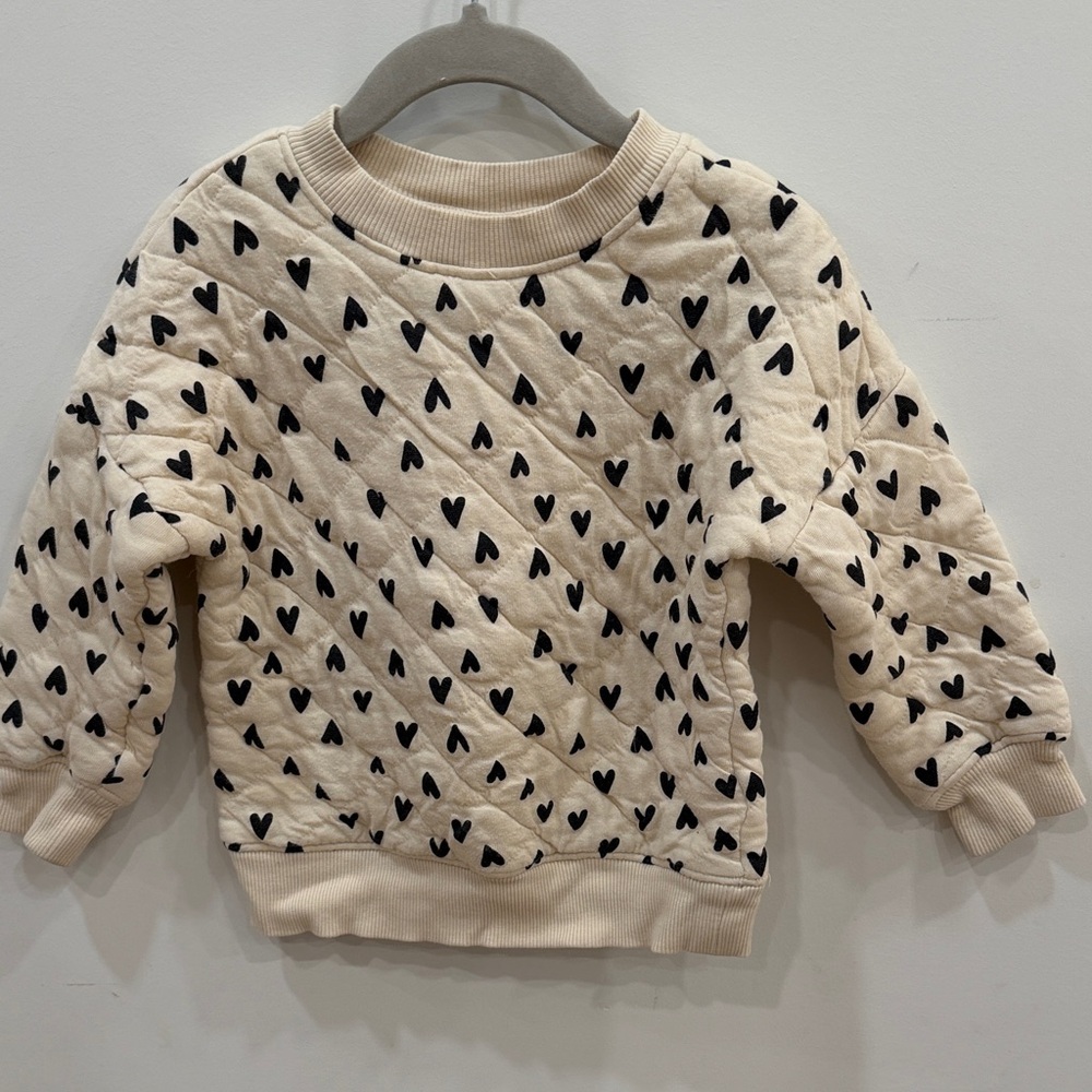 Hanna Andersson Cream and Black Heart Kids Quilted Sweatshirt